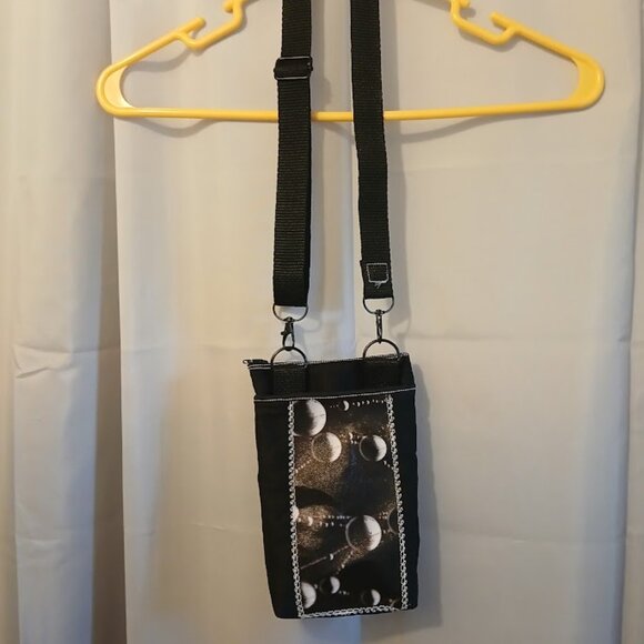 New Mini Travel Sling pack Crossbody Photo Canvas Water droplet Web Black denim - Picture 2 of 10